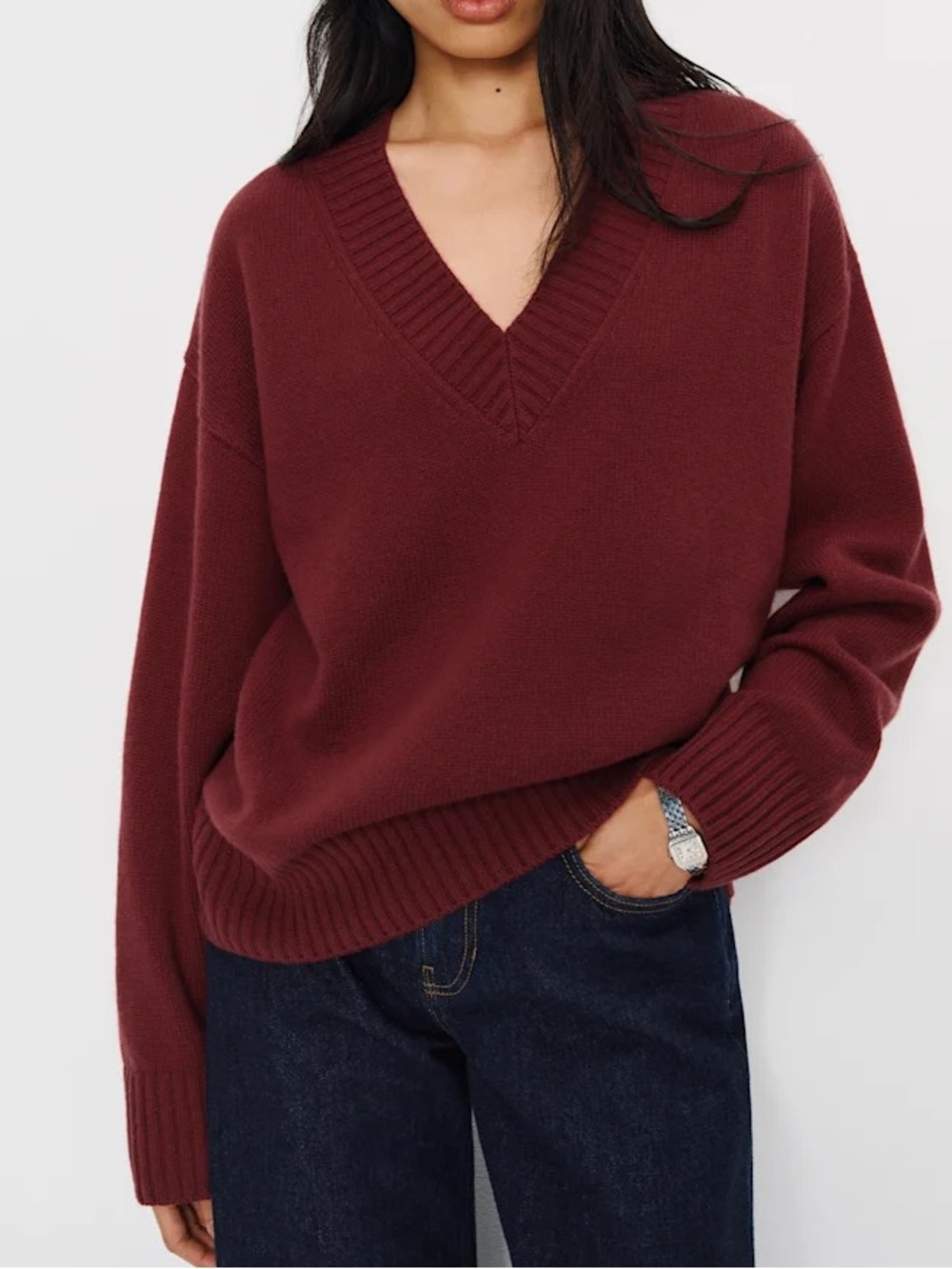 Reformation Jadey Cashmere Oversized V-neck Sweater Red - Size S